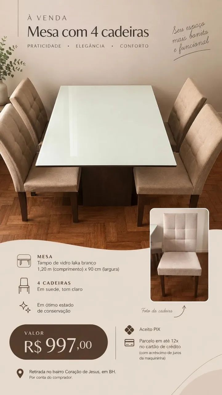 Vende-se mesa com 4 cadeiras