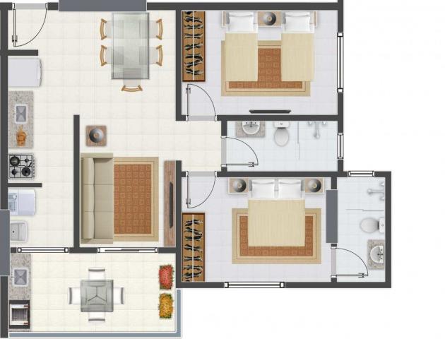 Apartamento com 2 dormitórios à venda, 58 m² por R$ 299.700,00 - Canto do Forte - Praia Gr - Foto 3