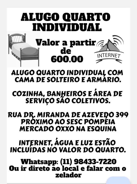 ALUGO QUARTO BAIRRO POMPEIA  $ 750,00 - Foto 2