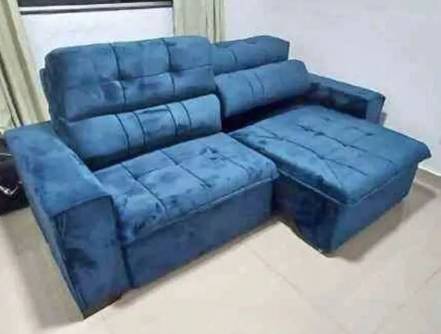sofa retratil reclinavel azul novo pronto entrega 