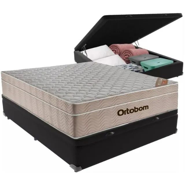 Colchão Casal Airtech Springpocket + Base Box Baú - Ortobom + Biostar
