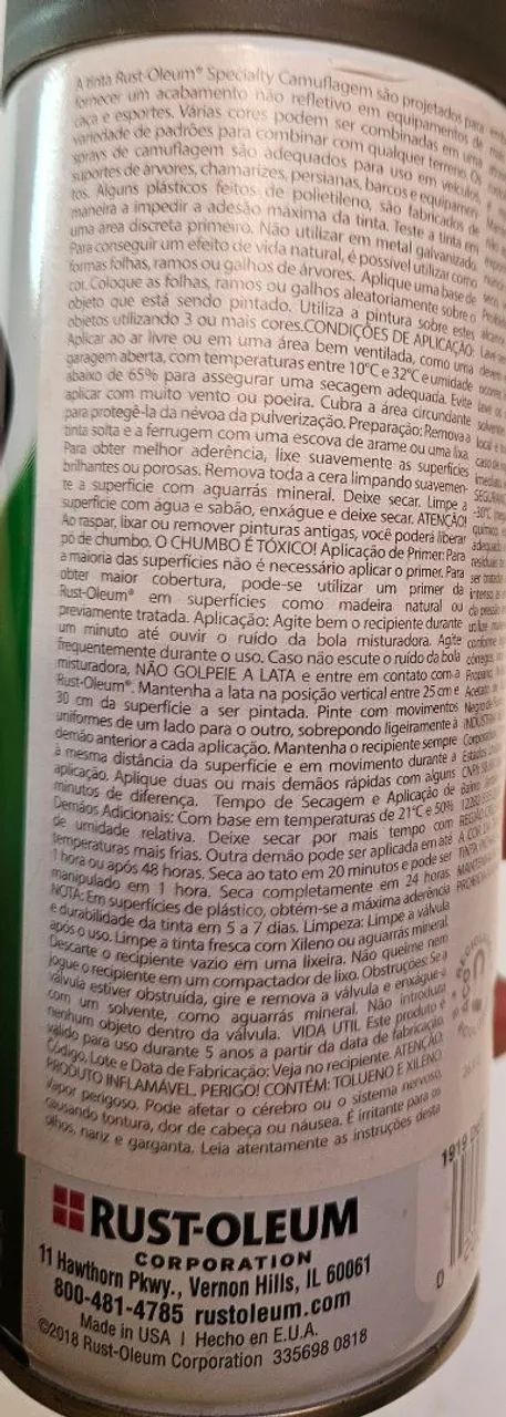 Tinta Spray Camuflagem Rust-Oleum, verde fosco. - Foto 2