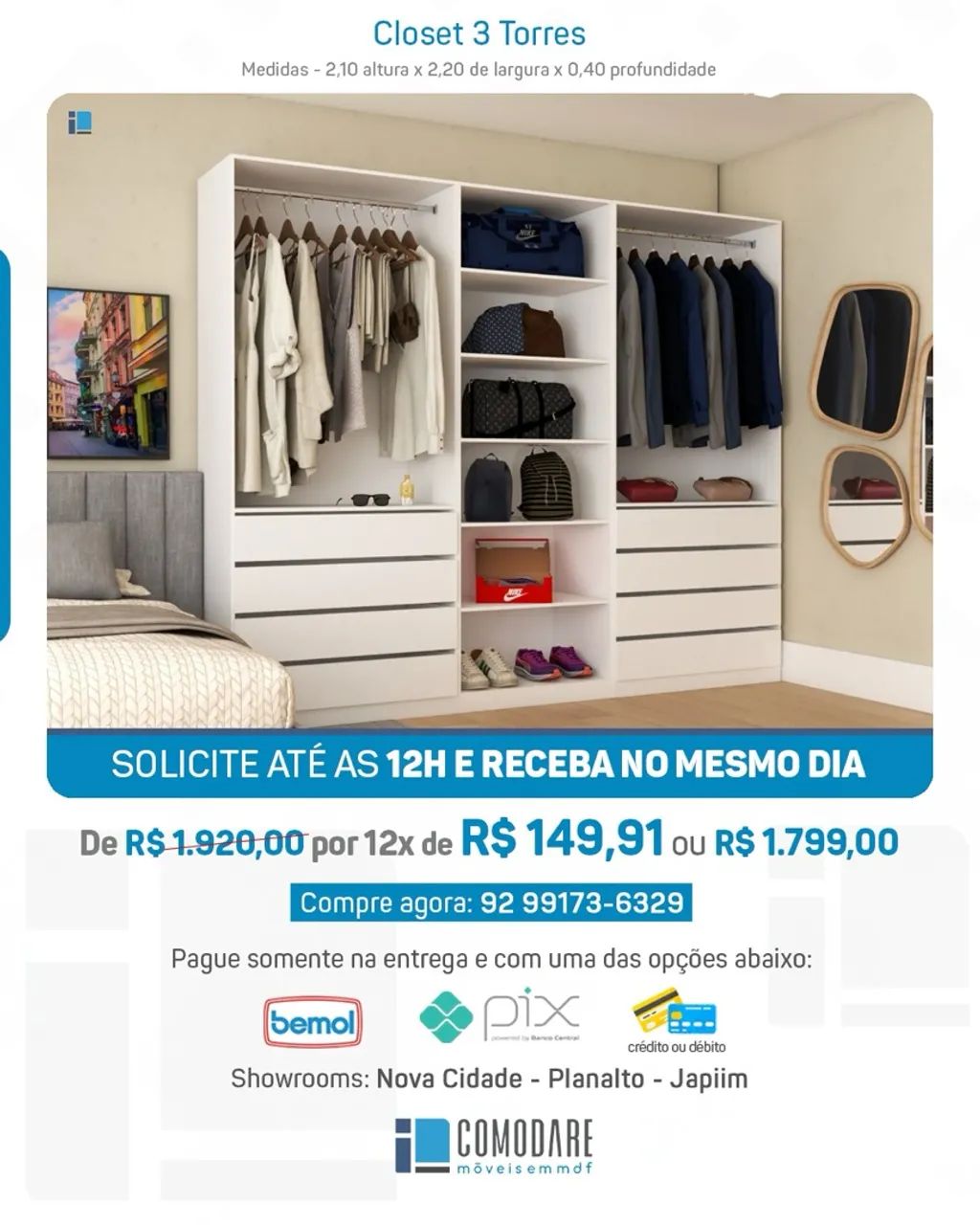 CLOSET DE 3 TORRES 100% EM MDF. 
