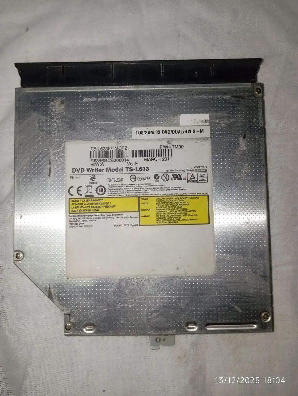 Drive Leitora e Gravadora de DVD/CD Writer Notebook Toshiba TS L633  - Foto 2