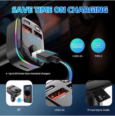 Carregador Adaptador Bluetooth Transmissor FM automotivo, Tipo-C, Dual USB, Mp3 z1188 - Foto 4