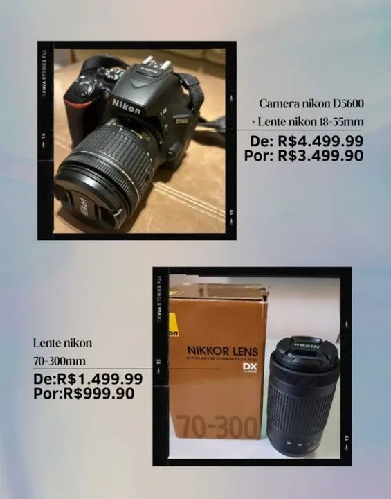 Câmera Kit Nikon D5600 + Lente 18-55mm e 70-300mm