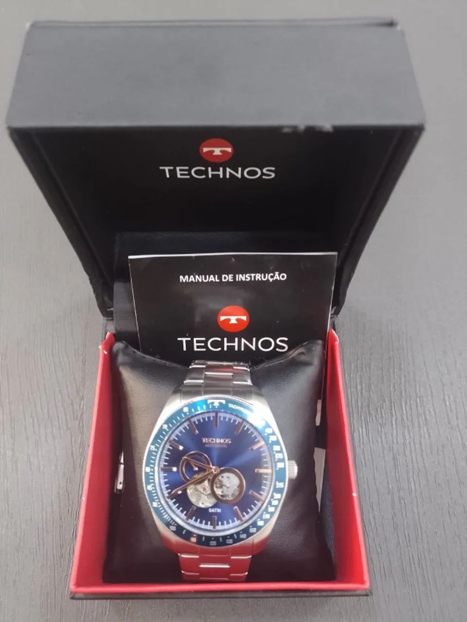 Relógio Technos Automático - Prata e Azul Mod. 82S7AA/1A