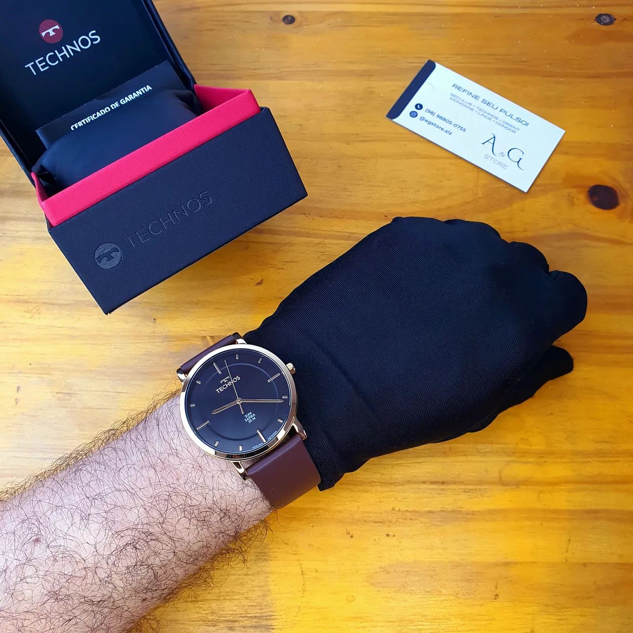 Relógio Technos Slim 42mm couro marrom  - Foto 3