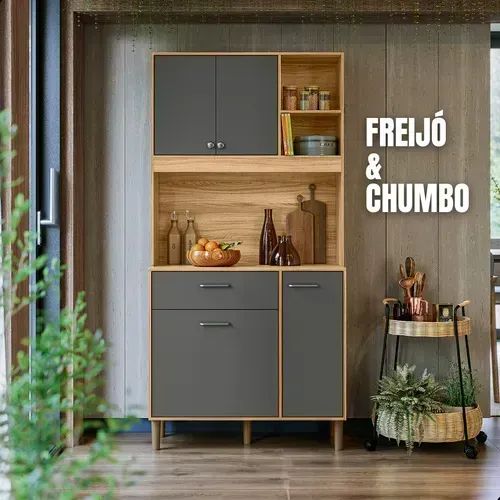 Armário de cozinha moderno 90 freijo chumbo