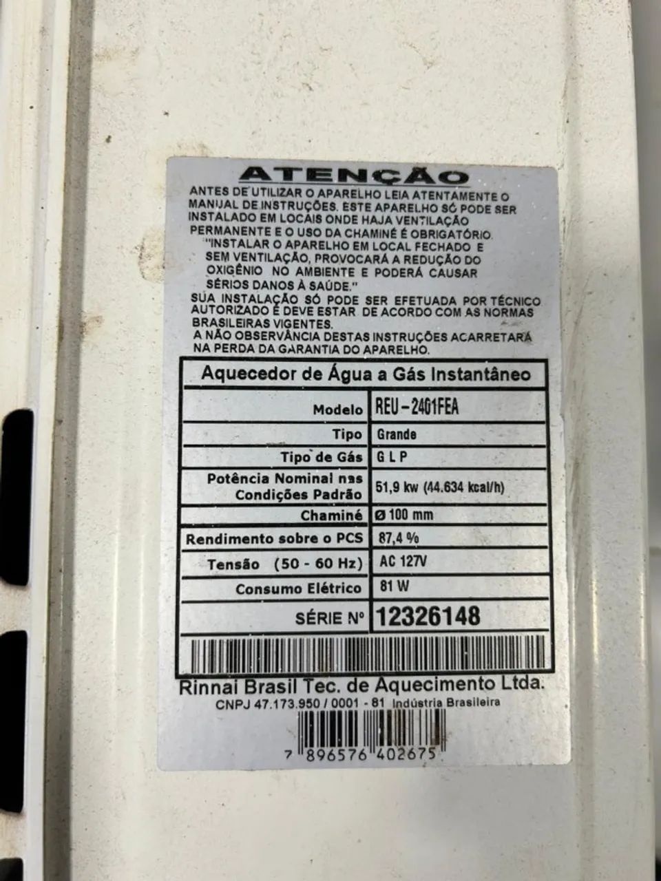 Aquecedor de Água a Gás Instantâneo Rinnai REU-2401FEA 32,5L/min - Foto 2