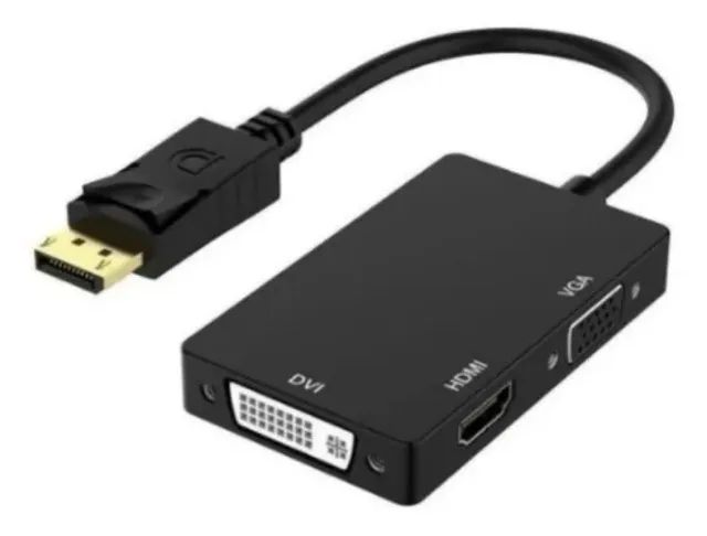 Cabo 3 Em 1 Conversor Displayport Para Hdmi Vga Dvi