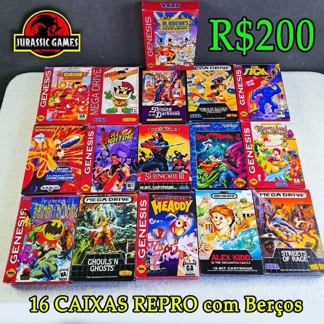 Lote De Caixas Repro Mega Drive. Shinobi, Batman, Bomberman, Streets of Rage, Alex Kidd
