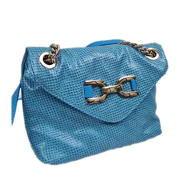 Bolsa Satinato Croco Transversal/Ombro Azul