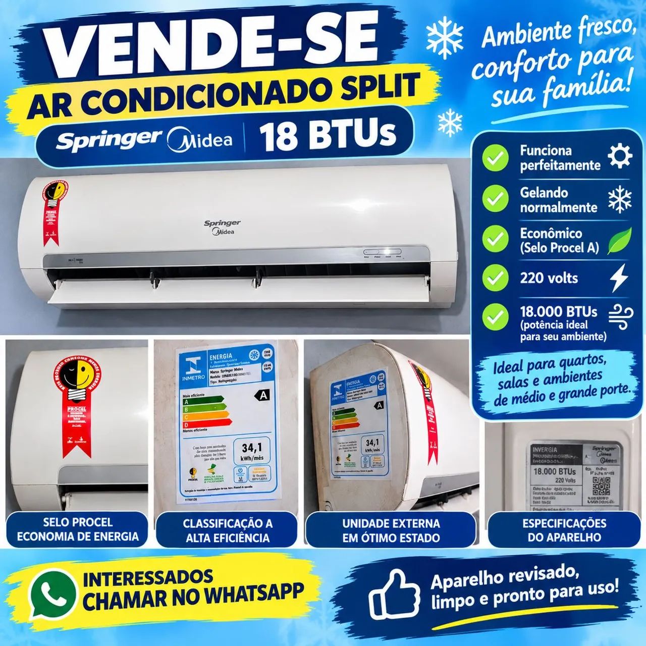 AR-CONDICIONADO SPRINGER MIDEA - 18.000 BTUs