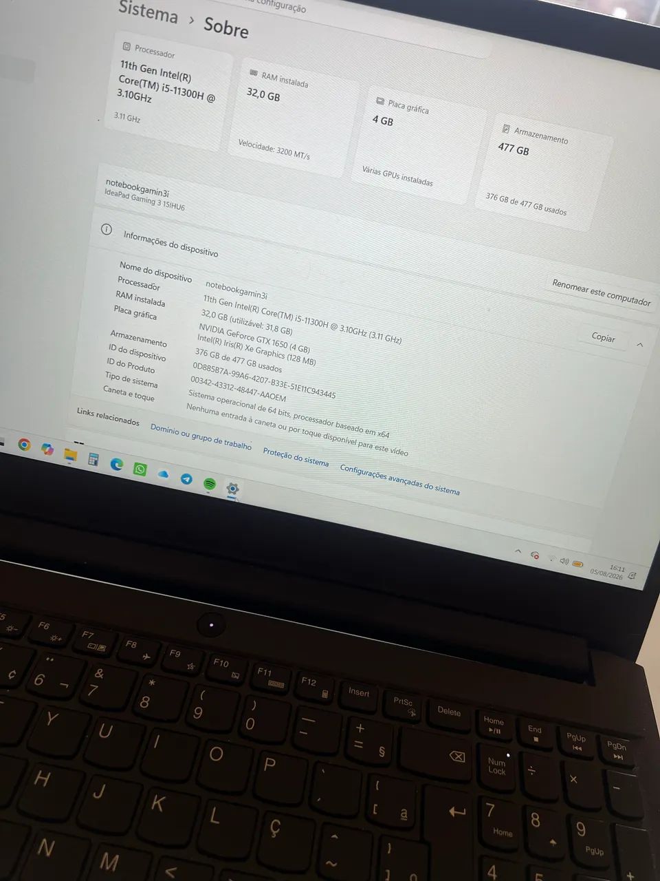 NOTEBOOK IDEAPAD i5, 32GB RAM SSD DE 512GB - Foto 4
