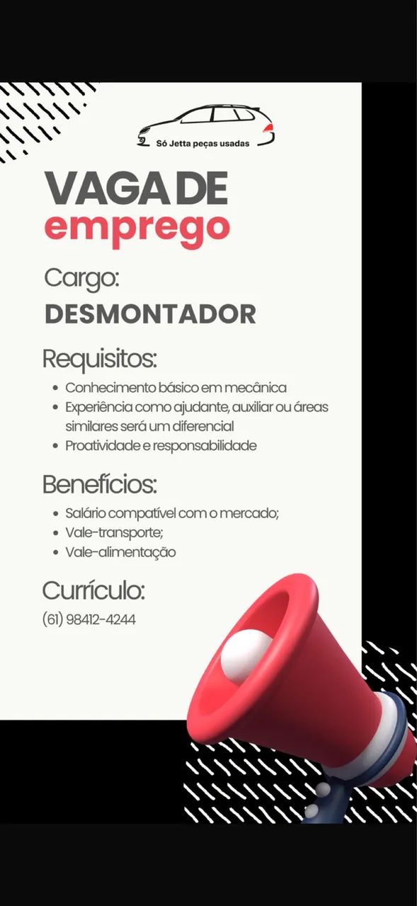 Vaga para ajudante de mecânico e ou mecânico