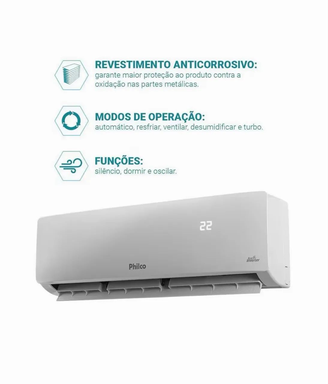 Ar condicionado Philco 9.000 BTUs/ Inverter (novo) - Foto 3