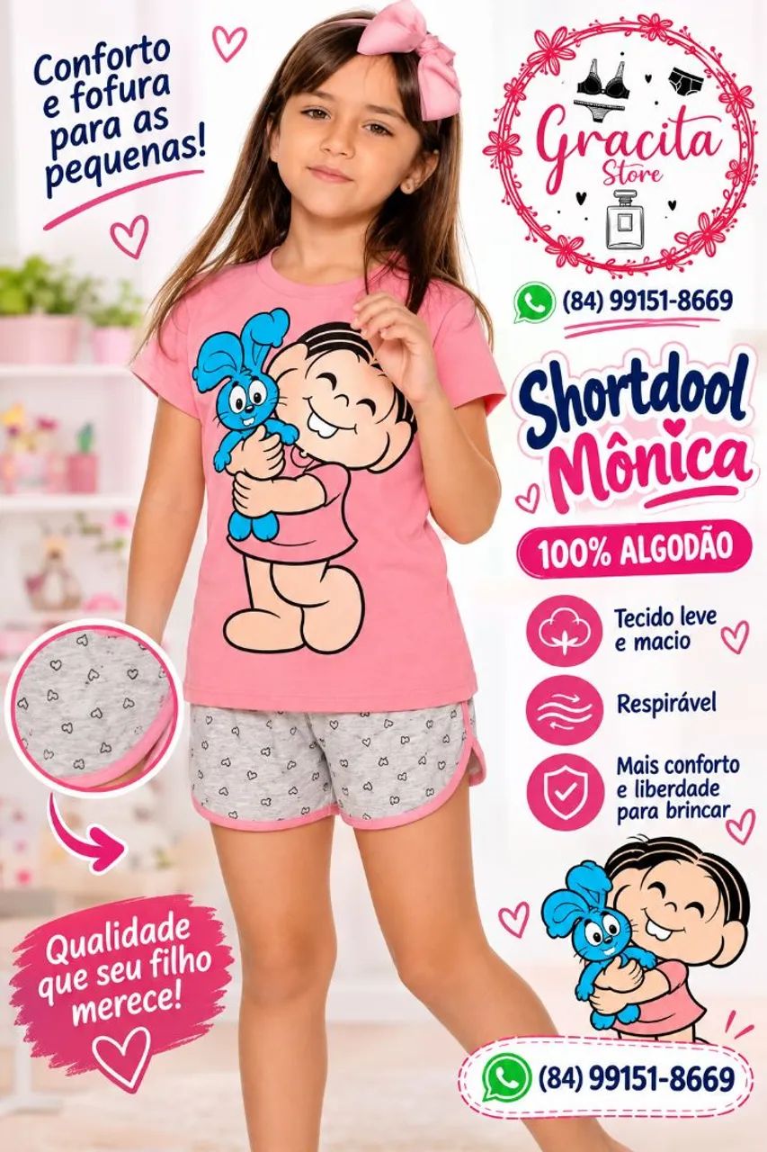 Shortdool Mônica 100% algodão 
