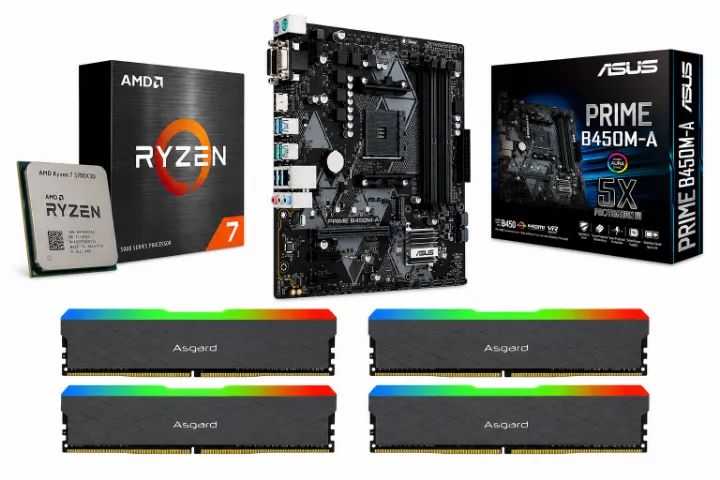 Kit Ryzen 7 5700X3D + 32GB De Ram (4X8) 3200MHZ Asgard + Asus Prime B450M-A