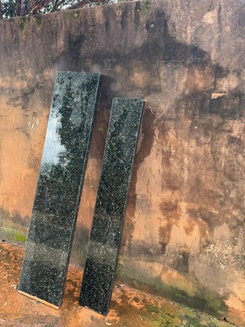 2 granite slabs for countertop in Ubatuba green granite with half-square edge
