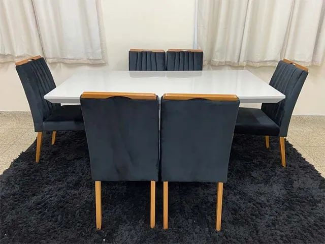 Mesa de Jantar com Tampo de Vidro + 8 Cadeiras no Preto - Foto 2