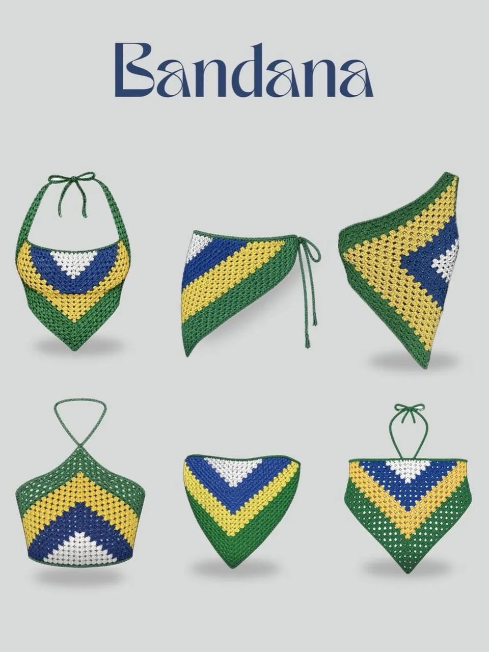 Bandana cropped de crochê Brasil 