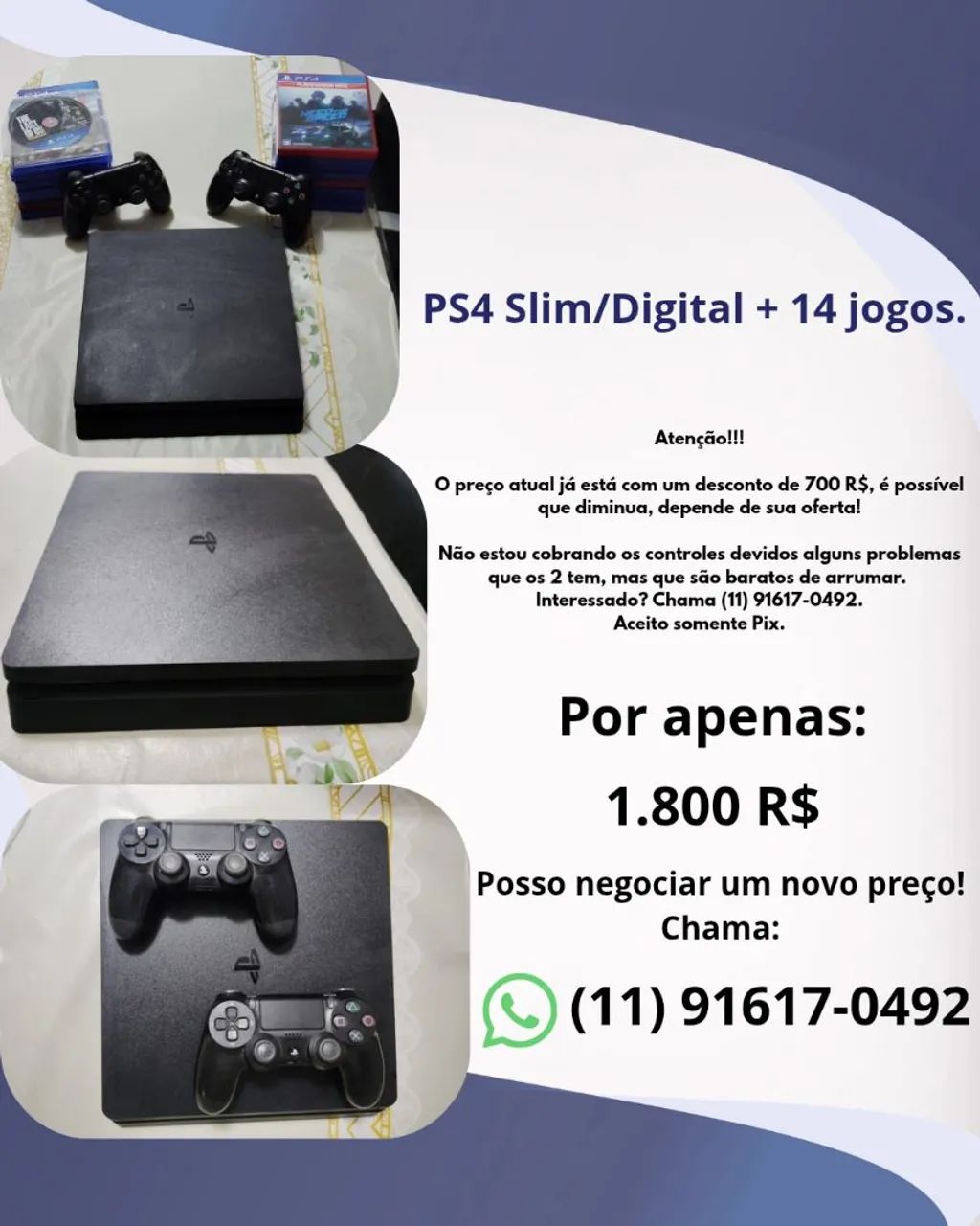 PS4 Slim/Digital + 14 jogos
