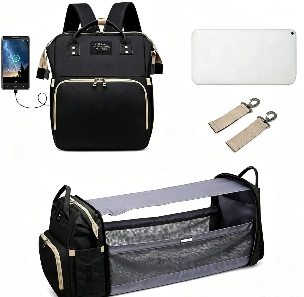 Bolsa Maternidade Mochila Vira Berço + USB - Foto 3