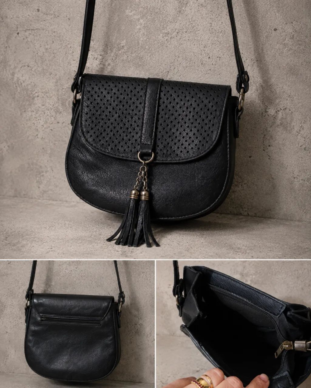 Bolsa Transversal Preta Boho Chic com Pingentes - Foto 2