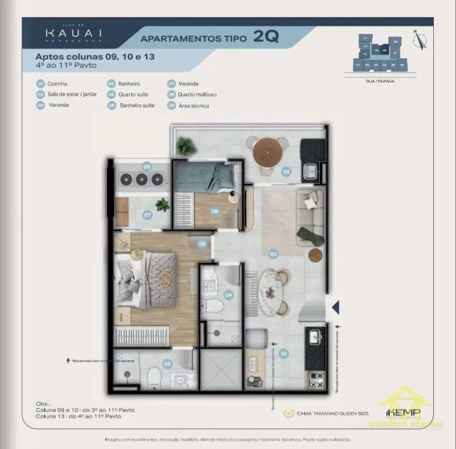  Apartamento moderno com excelente aproveitamento: Ilha de Kauai com 2 quartos - Foto 3