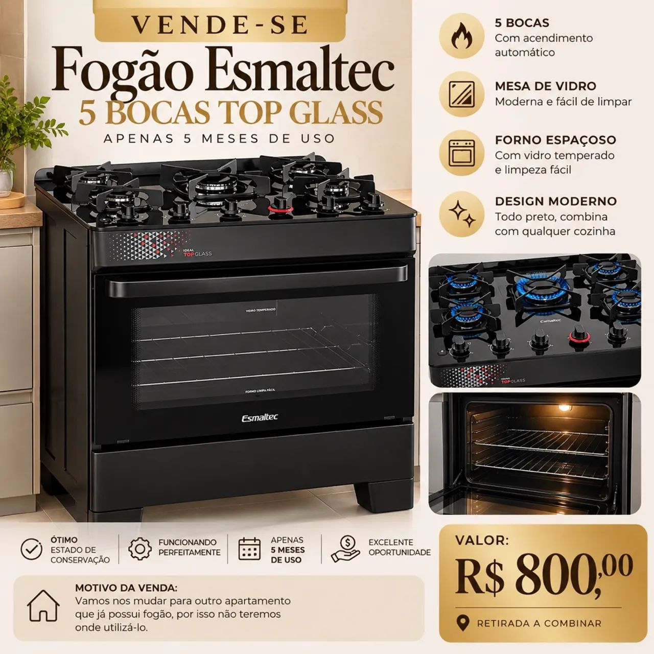 Fogão 5 bocas Esmaltec 