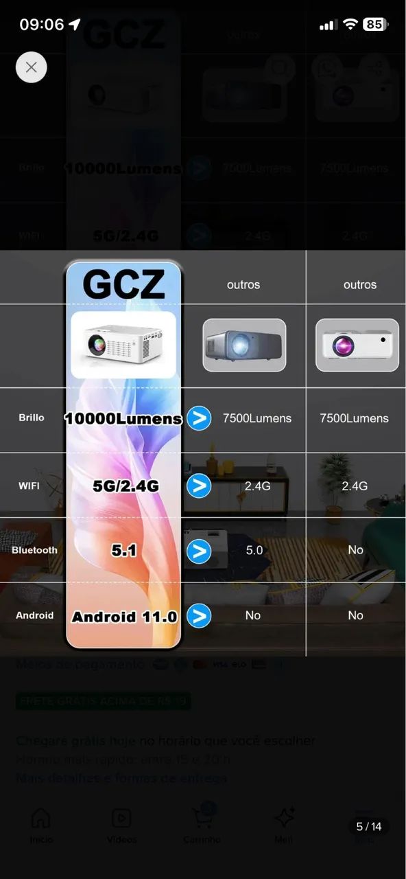 Projetor android  4k Wi-Fi portátil full hd  5g