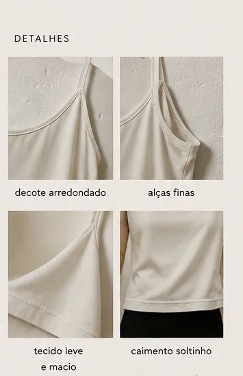 Regata Off-White de Alças Finas Básica - Foto 4