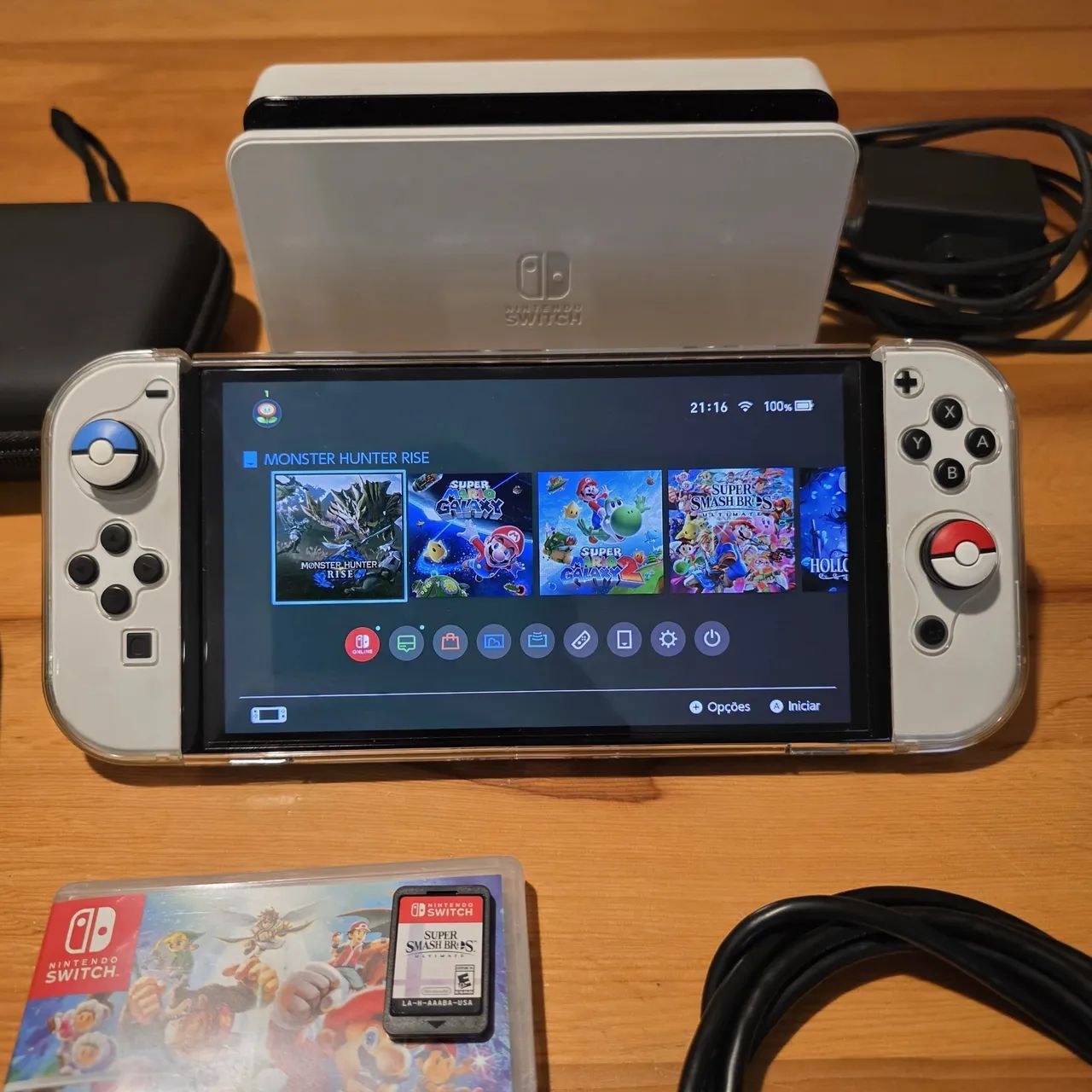 Nintendo Switch OLED Branco (Completo) + Jogo Smash Bros Ultimate + Acessórios - Foto 2