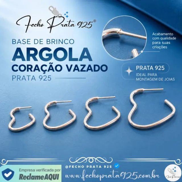 Base de Brinco Argola Coração Prata 925