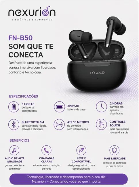 Fone Bluetooth A'Gold BR50 TWS Sem Fio com Microfone e Estojo - Foto 4