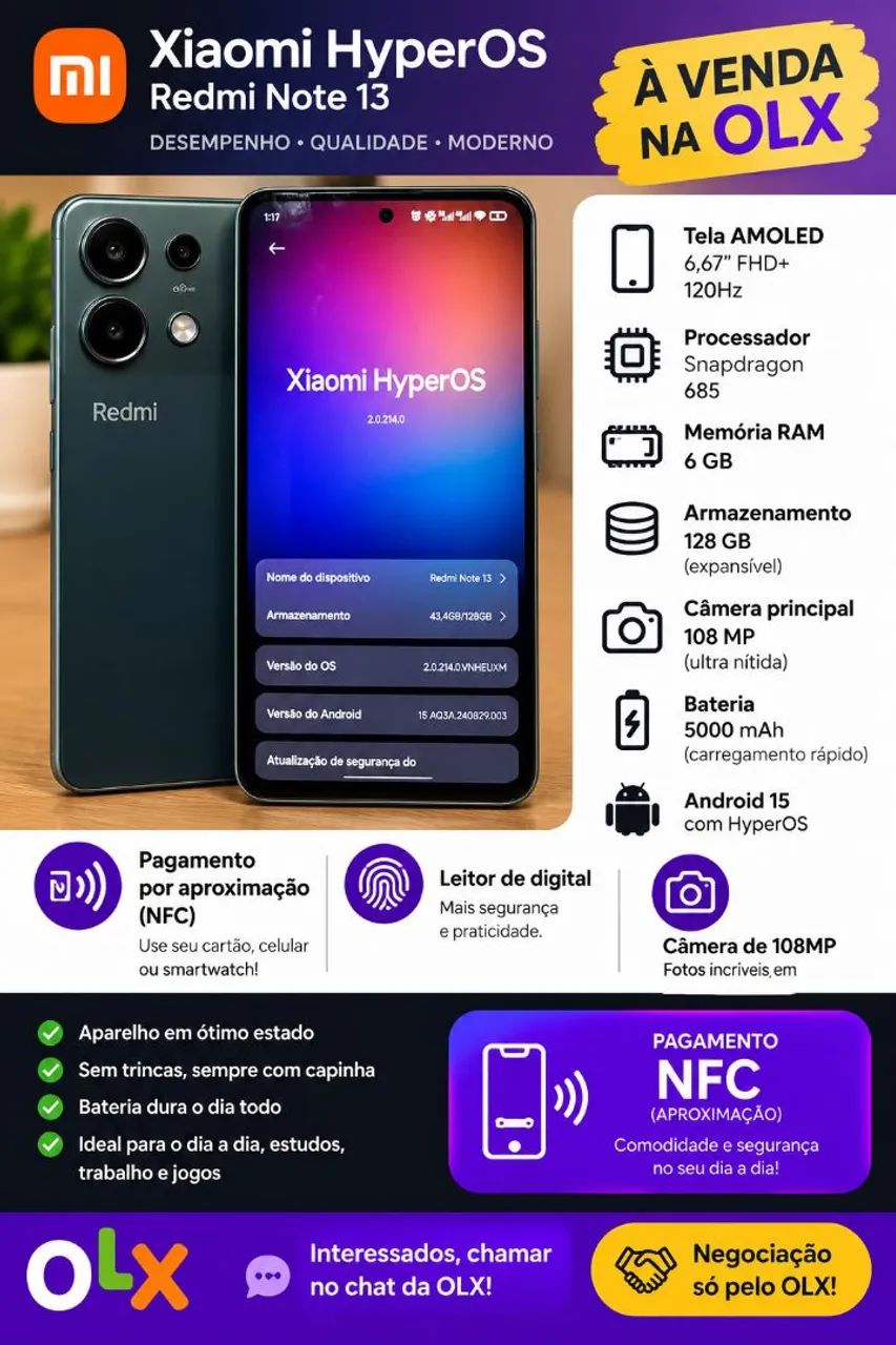 Xiaomi Redmi Note 13 128GB 6GB RAM AMOLED 120Hz NFC 108MP - Foto 4