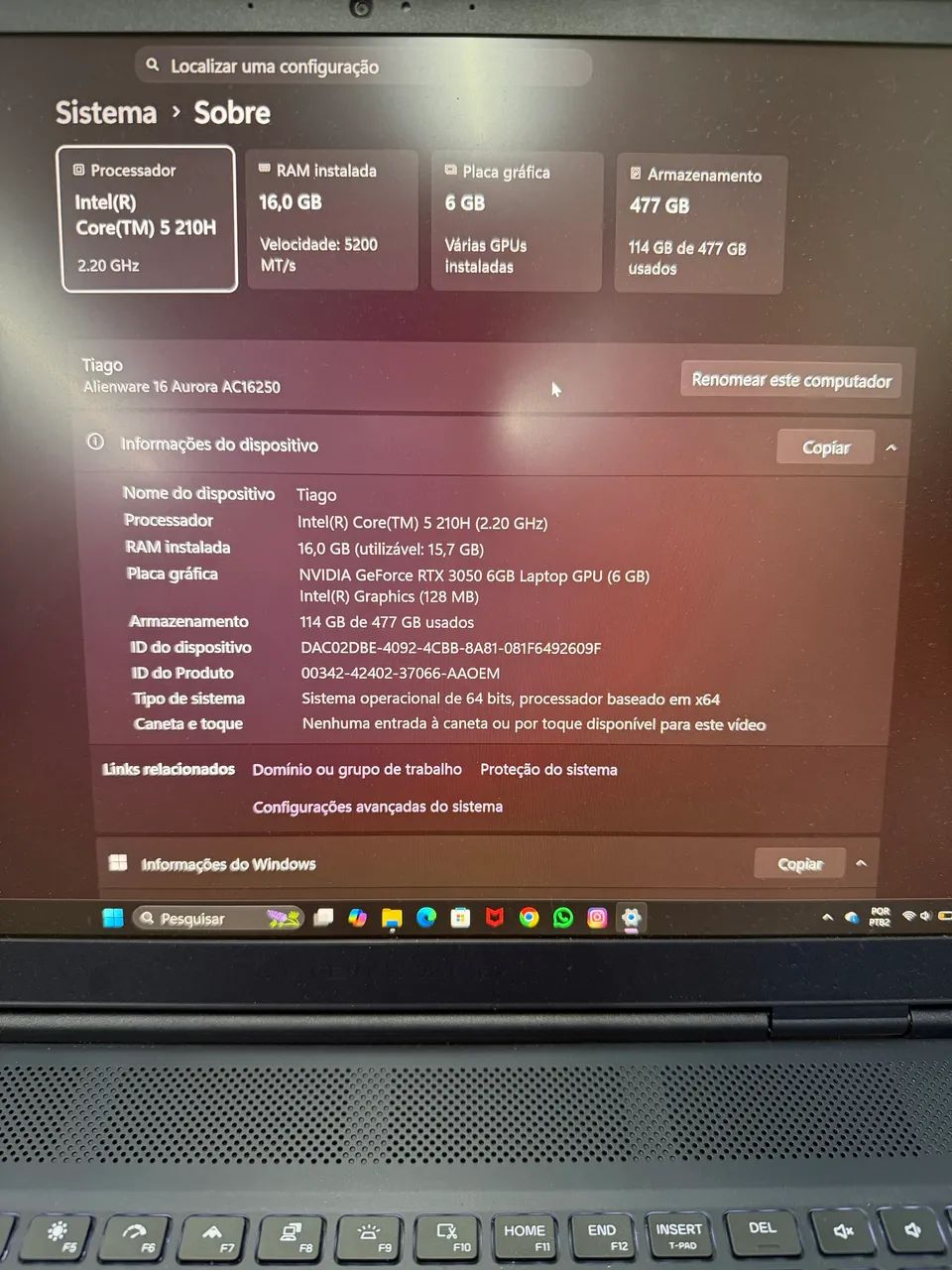 Notebook Dell aurora 16 RTX 3050 6GB - 500 GB SSD - Foto 3