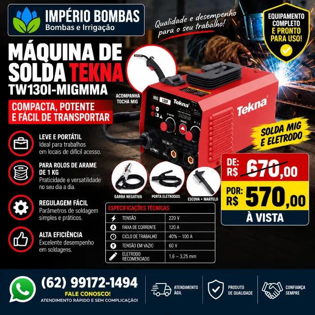 Máquina de Solda Tekna TW130I-MIGMMA - MIG + Eletrodo - Foto 3