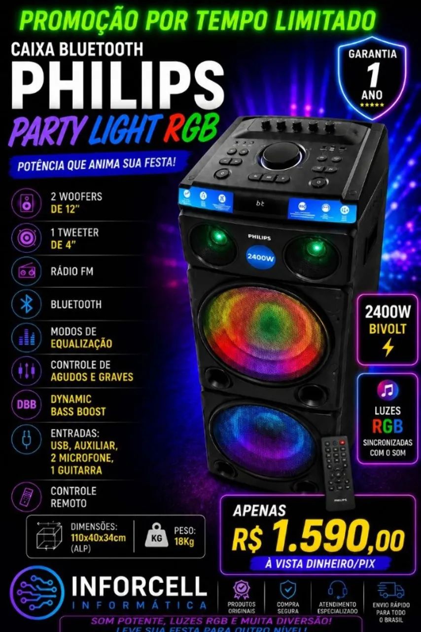 Caixa Bluetooth Philips Party Speaker 2400w 