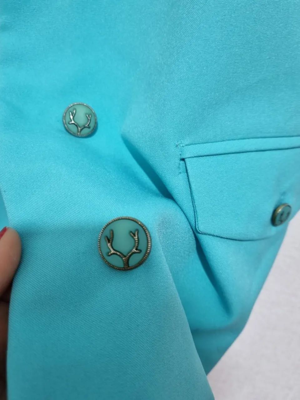 blazer feminino manga curta azul celeste - Foto 3