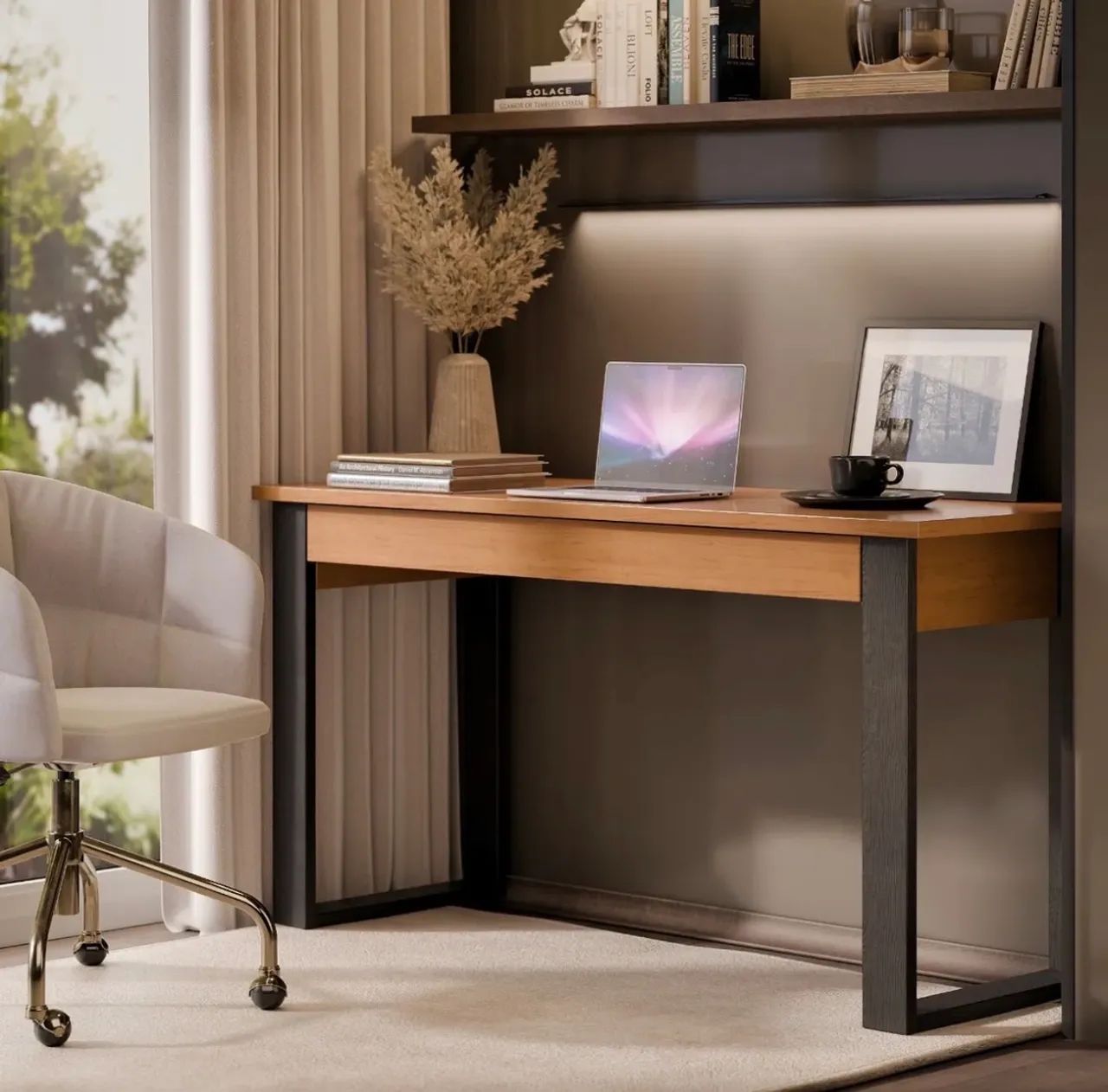 Mesa para Escritório Industrial com Gaveta Nature e Preto M Casa Moveis - Foto 2