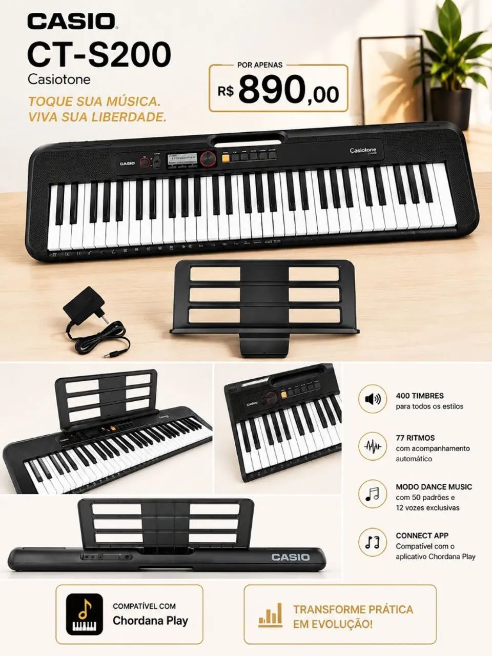 Teclado Casio Ct s200 novo com garantia e NF. - Foto 3