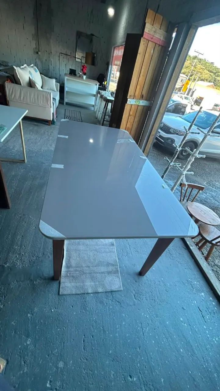 Mesa de 6 lugares tampo MDF vidro base em madeira  - Foto 2