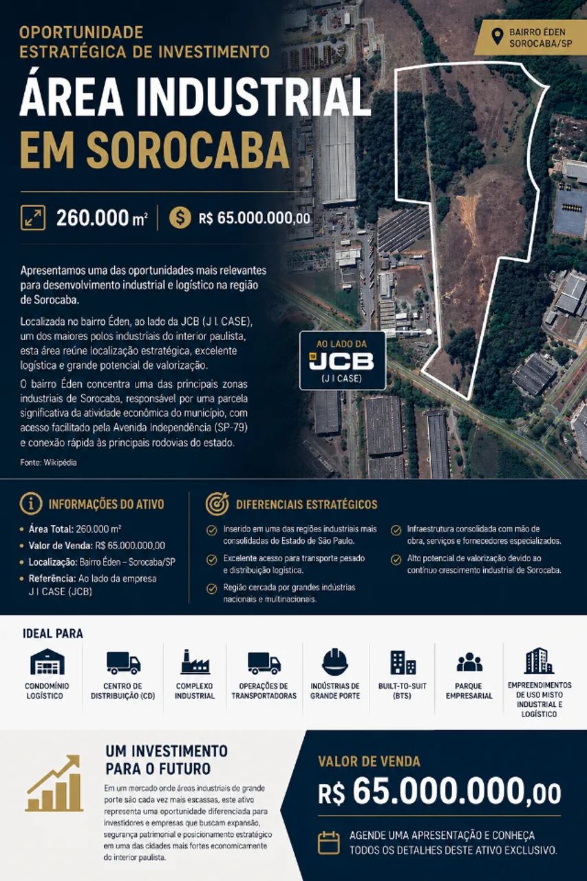 ÁREA INDUSTRIAL EM SOROCABA / TERRENO 260.000M2