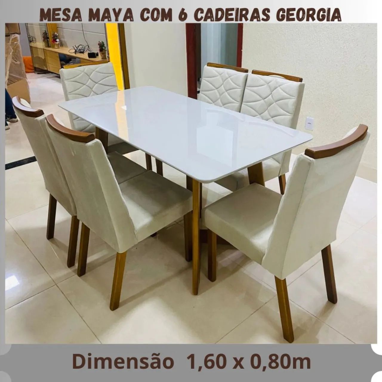 Mesa Maya 1,60 x 0,80 com 6 Cadeiras Georgia