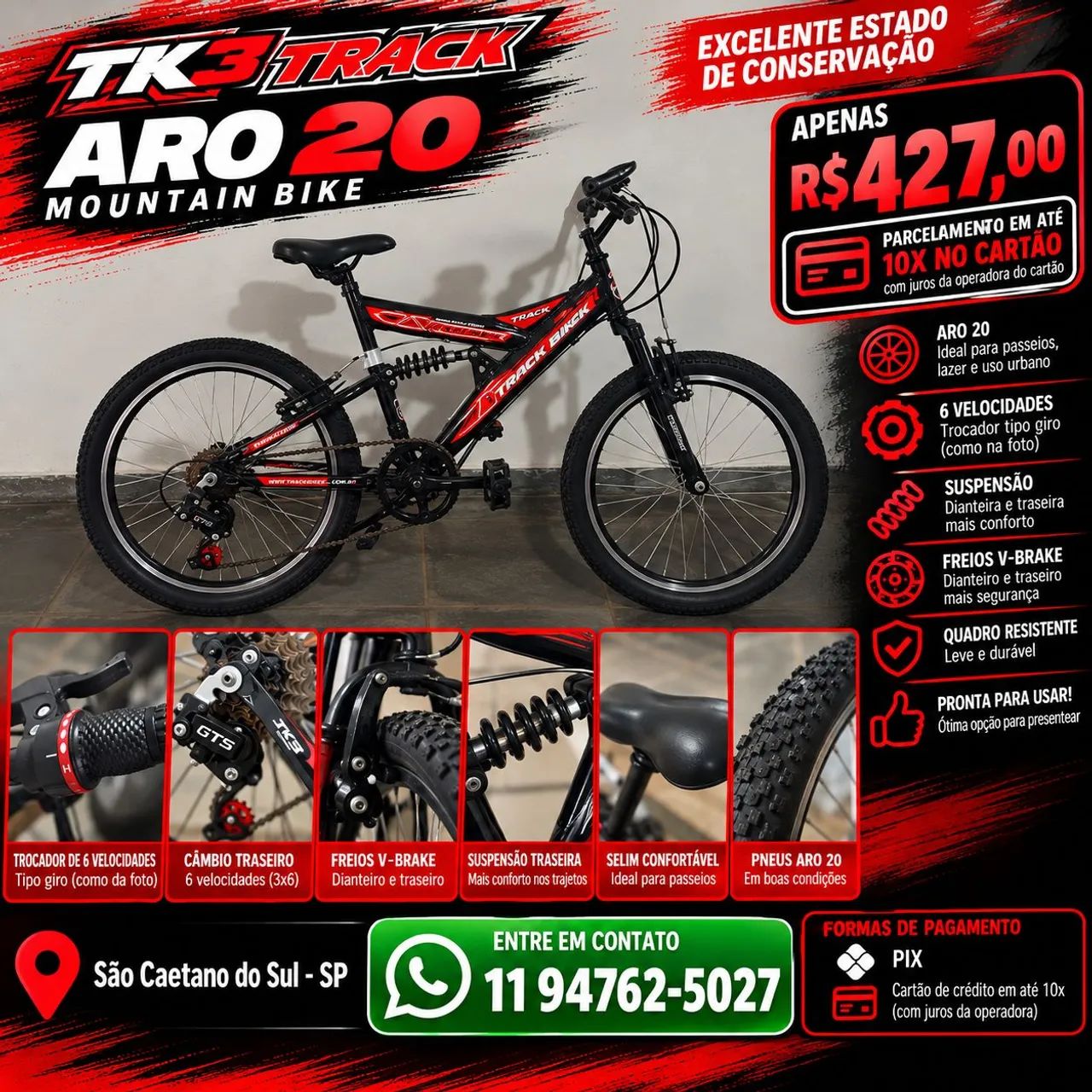 Bicicleta infantil aro 20 com marcha 