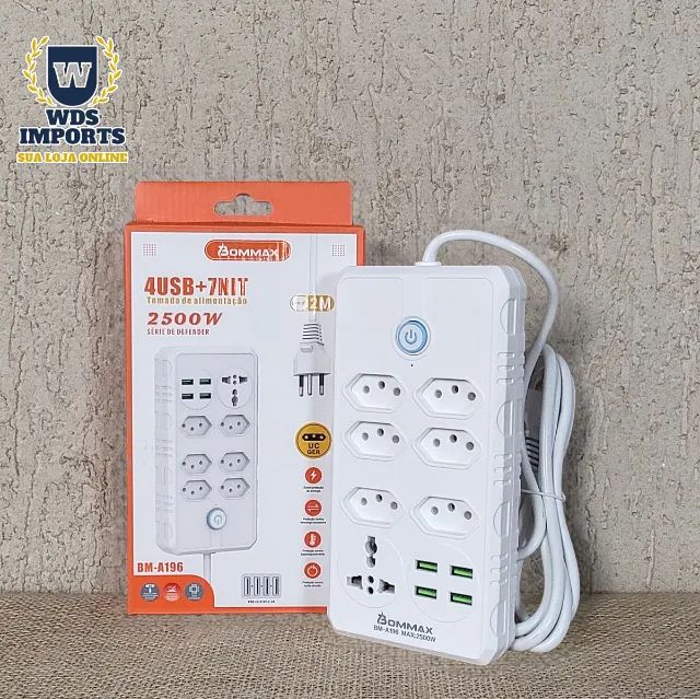 Extensão Eletrica 6 Tomadas e 4 USB - Bommax 
