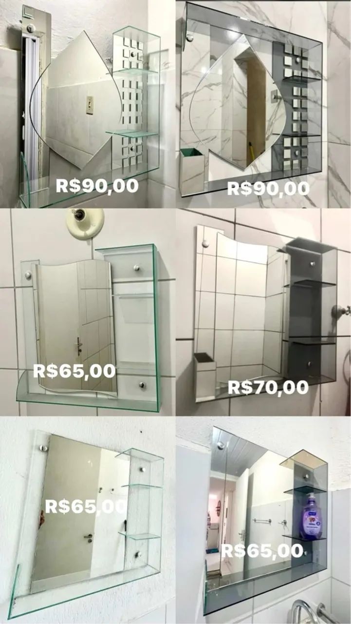 Espelho com Prateleira de Vidro para Banheiro