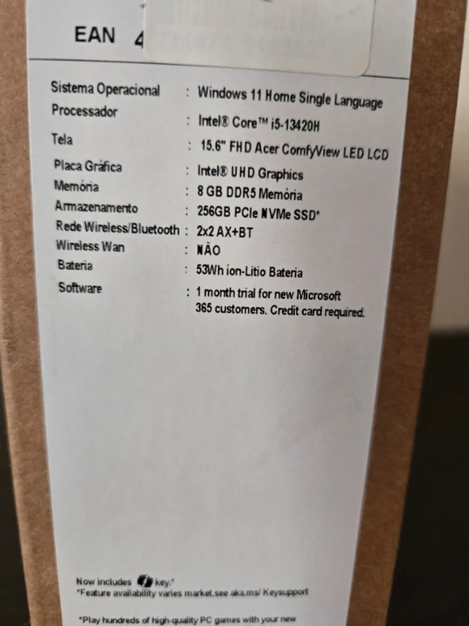 Notebook Acer Aspire Go 15 - Core 15 13420H / 256gb + 8gb Ram - Novo (Caixa lacrada) - Foto 2